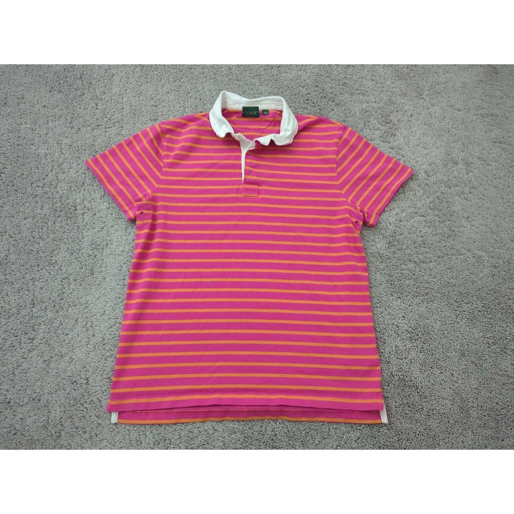 J Crew Polo Shirt Mens Large Pink Striped Short Sleeve Golf Casual Preppy